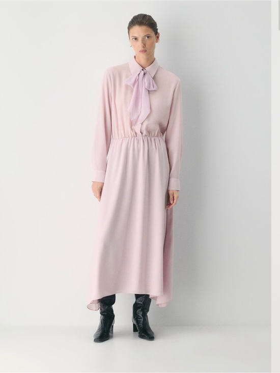 Babaton Dresses & Skirts - NEW Babaton Aritzia Hopper Maxi Dress Sz S Dusty Pink Tie Neck Chiffon Ethereal
